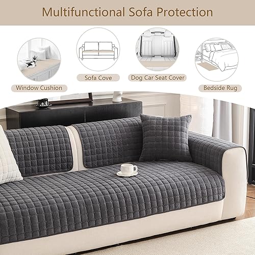 Miniatura 5 de MEETSKY Funda de sofá para perros, lavable, funda antideslizante para sofá de 2 cojines, funda para sofá modular en forma de L, tapete apto para