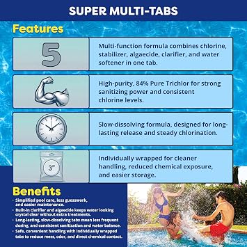 In The Swim Chlorine and Shock Bundle for Sanitizing Swimming Pools Includes 9 Pound Bucket of 5-in-1 Super Multi-Tablets and 6 x 1 Pound Bags of 68% Cal-Hypo Pool Shock