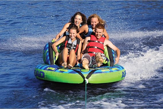 Airhead Switch Back Towable Tube for Boating, 1-4 Rider Inflatable Boat Tube for Water Tubing, Dual Seating Positions with Backrest & Side Panels, Full Nylon Cover, Kwik-Connect, Speed Safety Valve