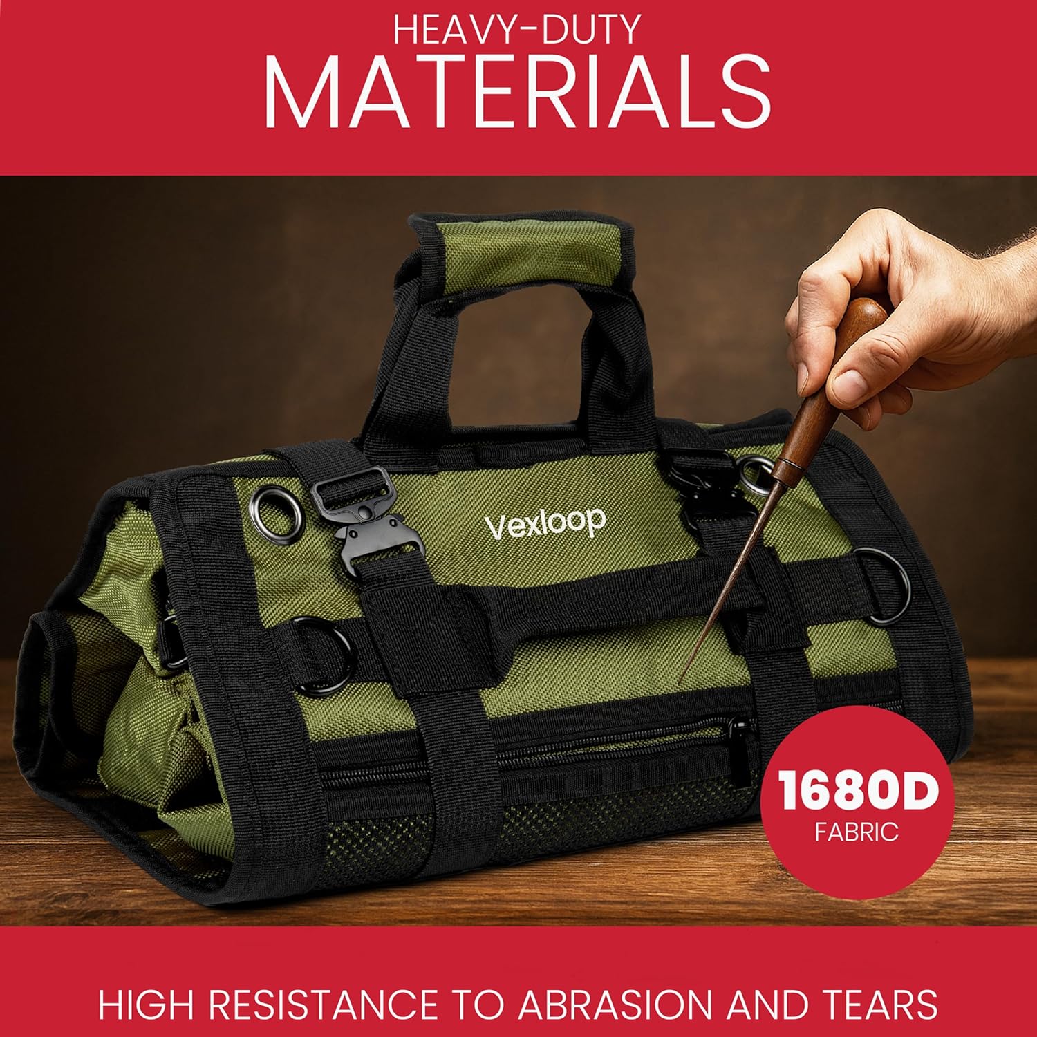 Tool Roll Bag w Aluminium Buckle. Heavy Duty Tool Roll Organizer. Organize Camping Essentials. Mechanics & Motorcycle Tool Bag w Detachable Pouches. Mens Gifts for Him - Mechanics