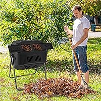 Vista 2 de Goplus Contenedor de compostaje de doble cámara para exteriores de 42 galones con 2 puertas corredizas, marco de metal resistente, compostador
