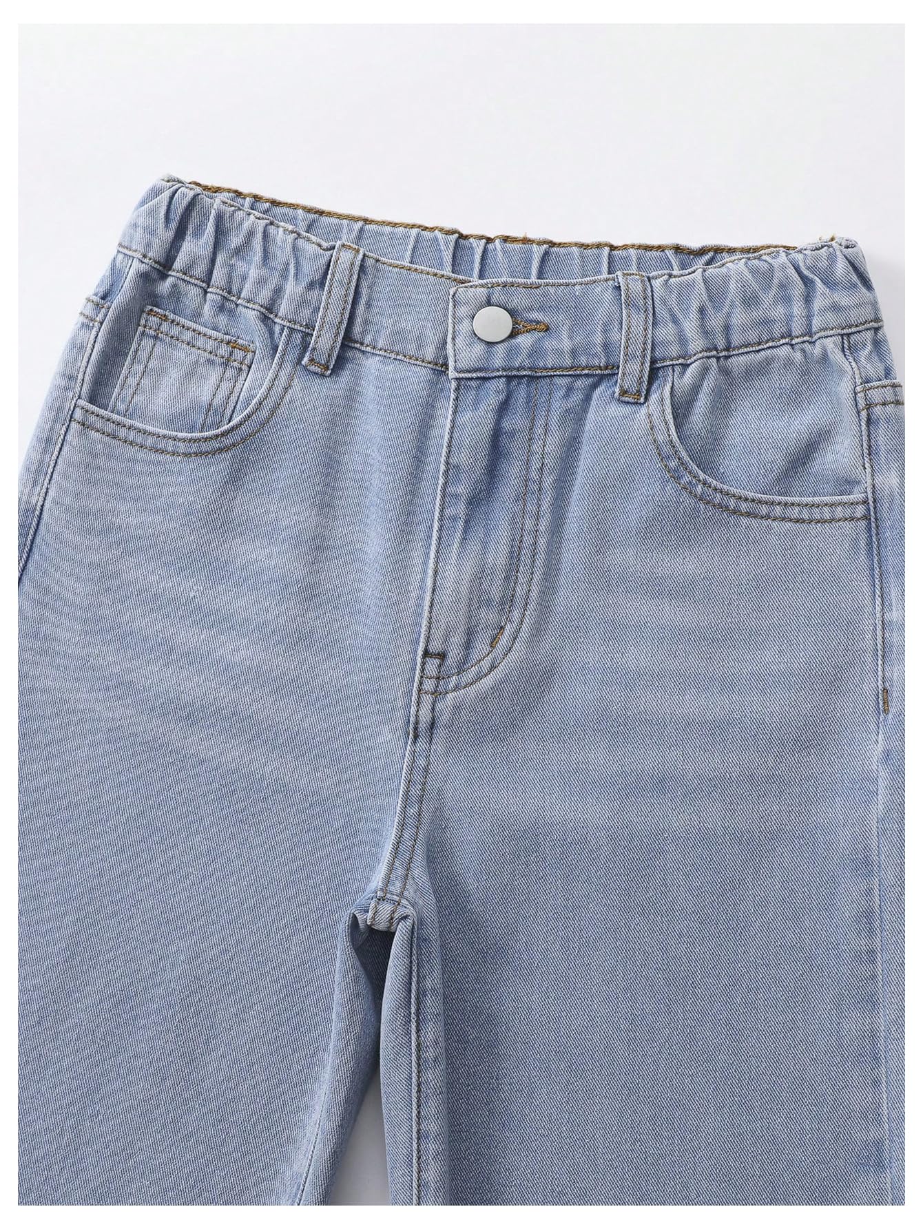 Floerns Pantalones de mezclilla rasgados y desgastados para niña, cintura elástica, pierna ancha, con bolsillo