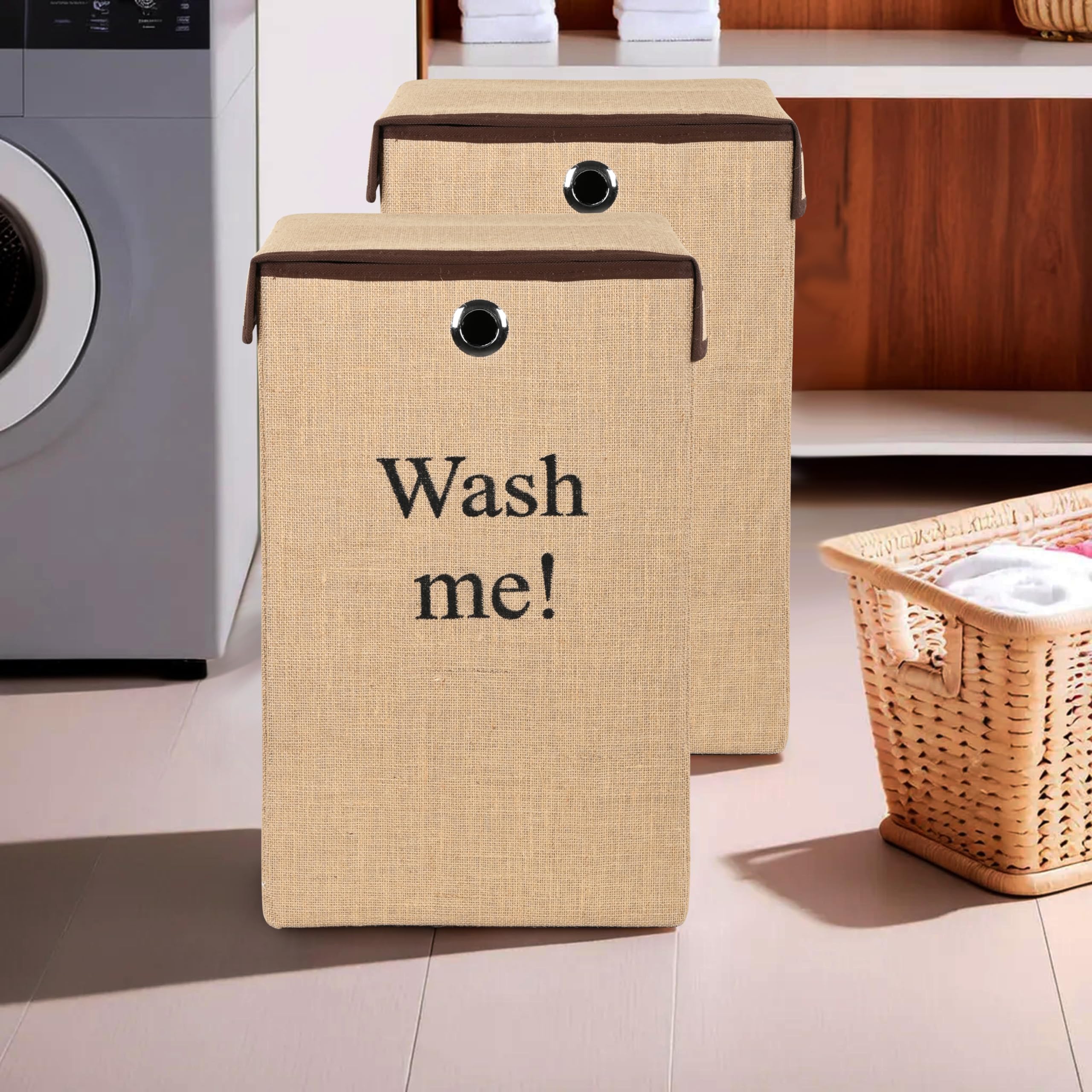 Kuber Industries (Pack of 2) Clothes Basket | 75 LTR (Jute Fabric) Foldable Laundry Basket | Toy Storage Box | Velcro Lid | Clothes Dress Bin | Storage Box with Ring | Washing Basket | Brown (B0D5VH1WNY) Amazon Price History, Amazon Price Tracker