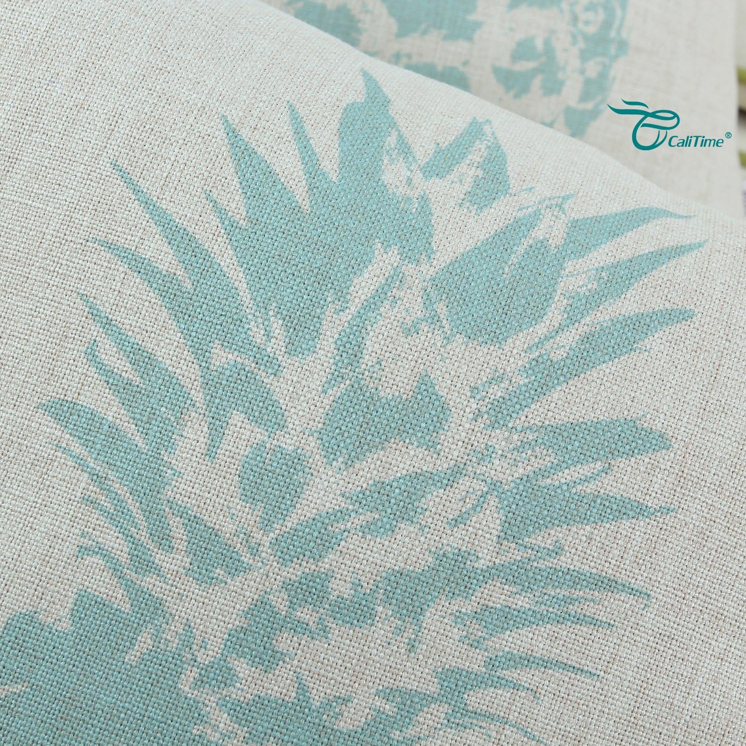CaliTime Canvas Throw Pillow Cover Case for Couch Sofa Home Decoration Solid Pineapple Sketch Print 18 X 18 Inches Duck Egg