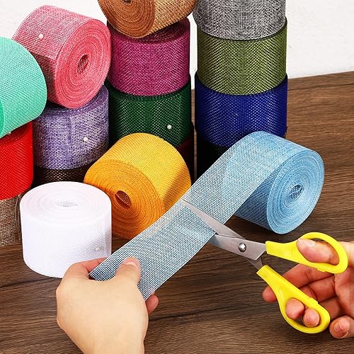 Miniatura 5 de PATIKIL Cinta de tela de arpillera de 2 pulgadas de ancho, 11 yardas, paquete de 2 rollos de yute de alambre de envoltura natural para el hogar,