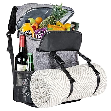 Picnic Basket, Picnic Backpack, with Cooler Compartment, Insulated, Leak Proof, Waterproof, Picnic Bag,Picnic Baskets for 2 to 4, Grey