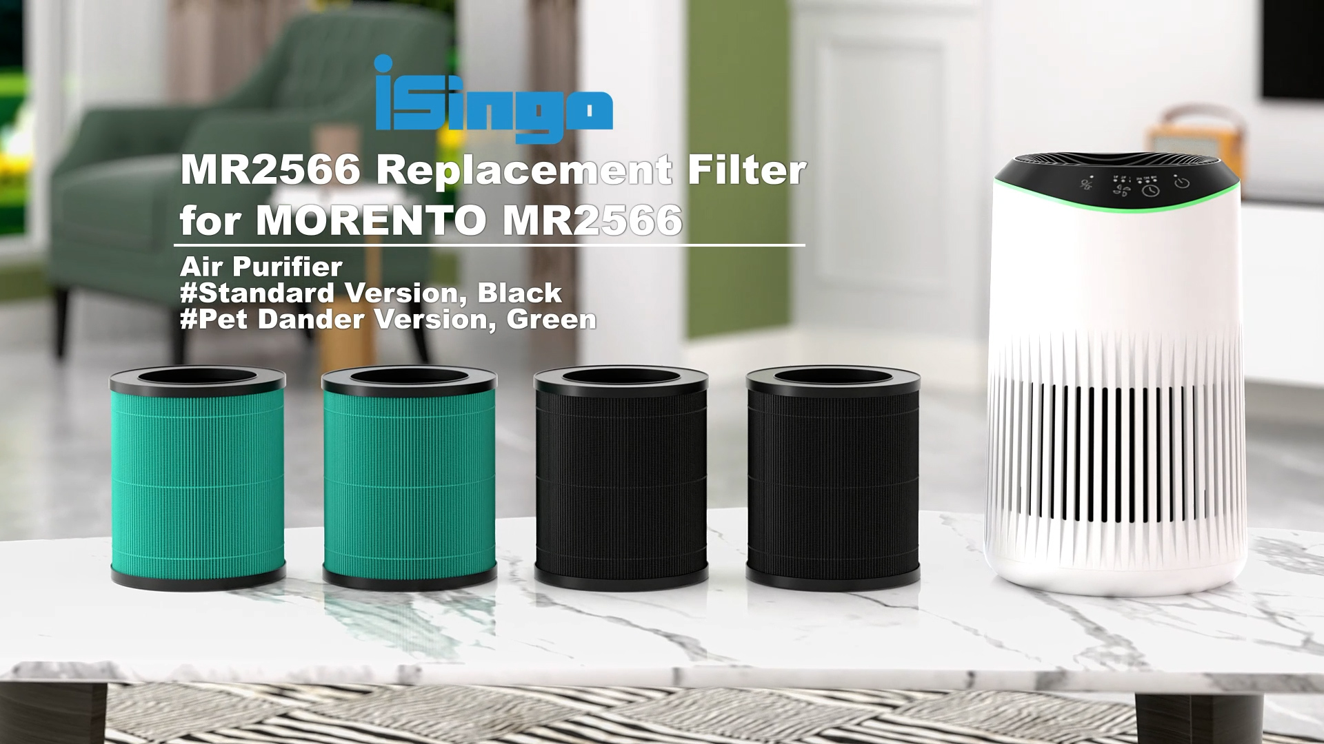 Image of 4 Pack MR2566 Filter Replacement Compatible with MORENTO MR2566 Air Purifier, 3-in-1 HEPA & Activated Carbon Replacement Filter, Standard Version, Black