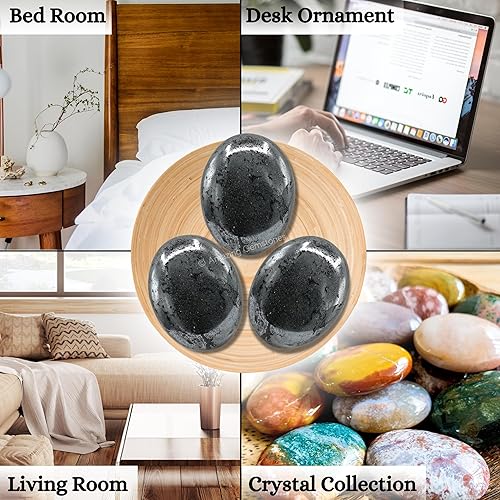 Miniatura 7 de Piedra de palma de hematita, piedra de masaje para equilibrio natural de chakras corporales, curación de reiki y rejilla de cristal