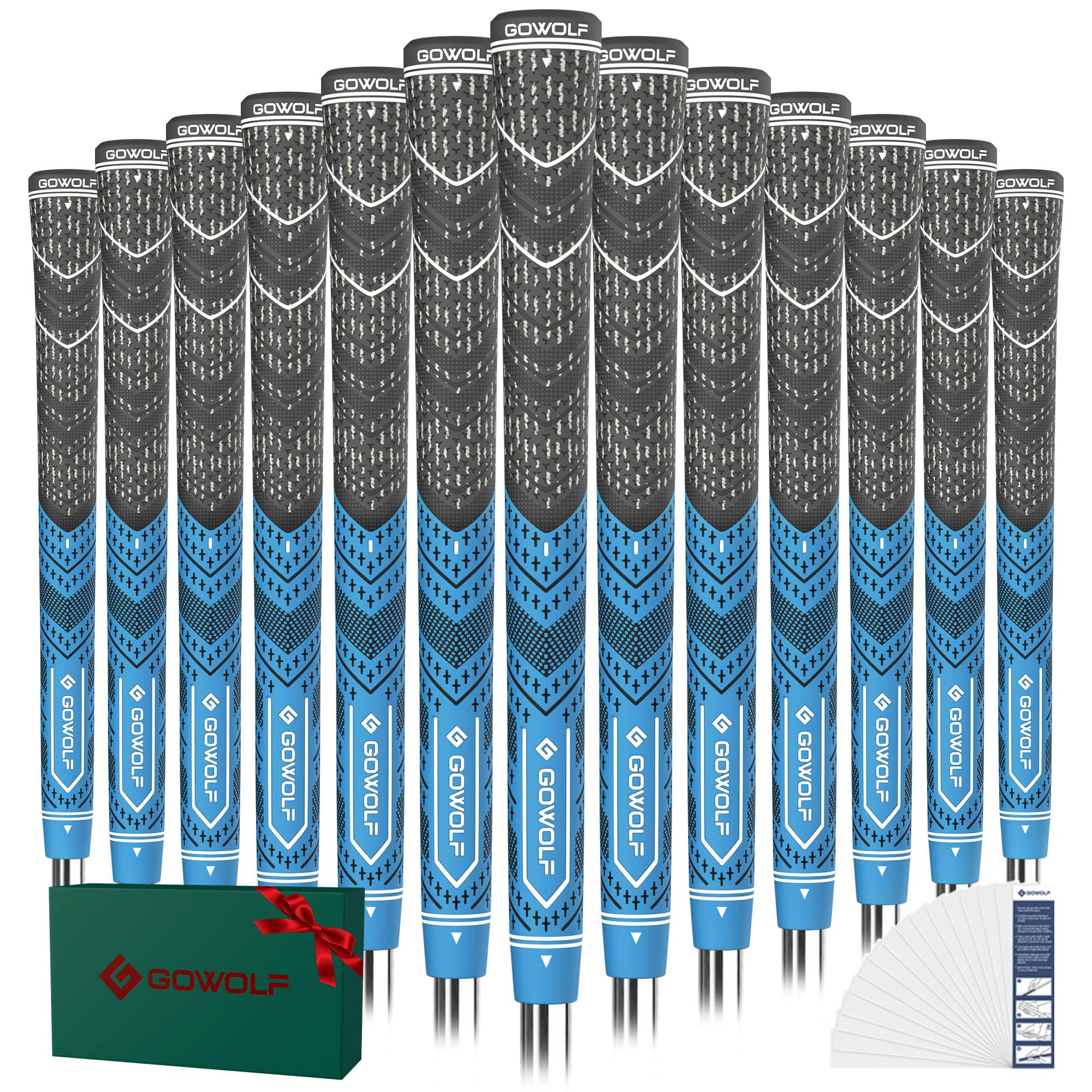 Gowolf Cross Corded Golf Grips for Men, Multi-compound Hybrid Golf Club Grips 13 Pack with Tape or Full Regripping Kit, Low Taper Design for Better Control &amp; Non-slip Performance