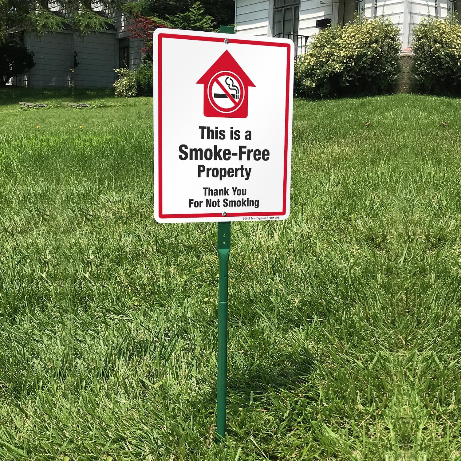 SmartSign 12 x 10 inch “This Is A Smoke-Free Property - Thank You For Not Smoking” Yard Sign with 3 foot Stake, 40 mil Laminated Rustproof Aluminum, Red, Black and White, Set of 1, Made in USA