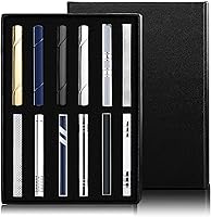 Jstyle 12-Piece Mens Tie Clips Set - Classic Colors Gold Silver Black Bronze, Secure Tie Bars with Luxury Gift Box