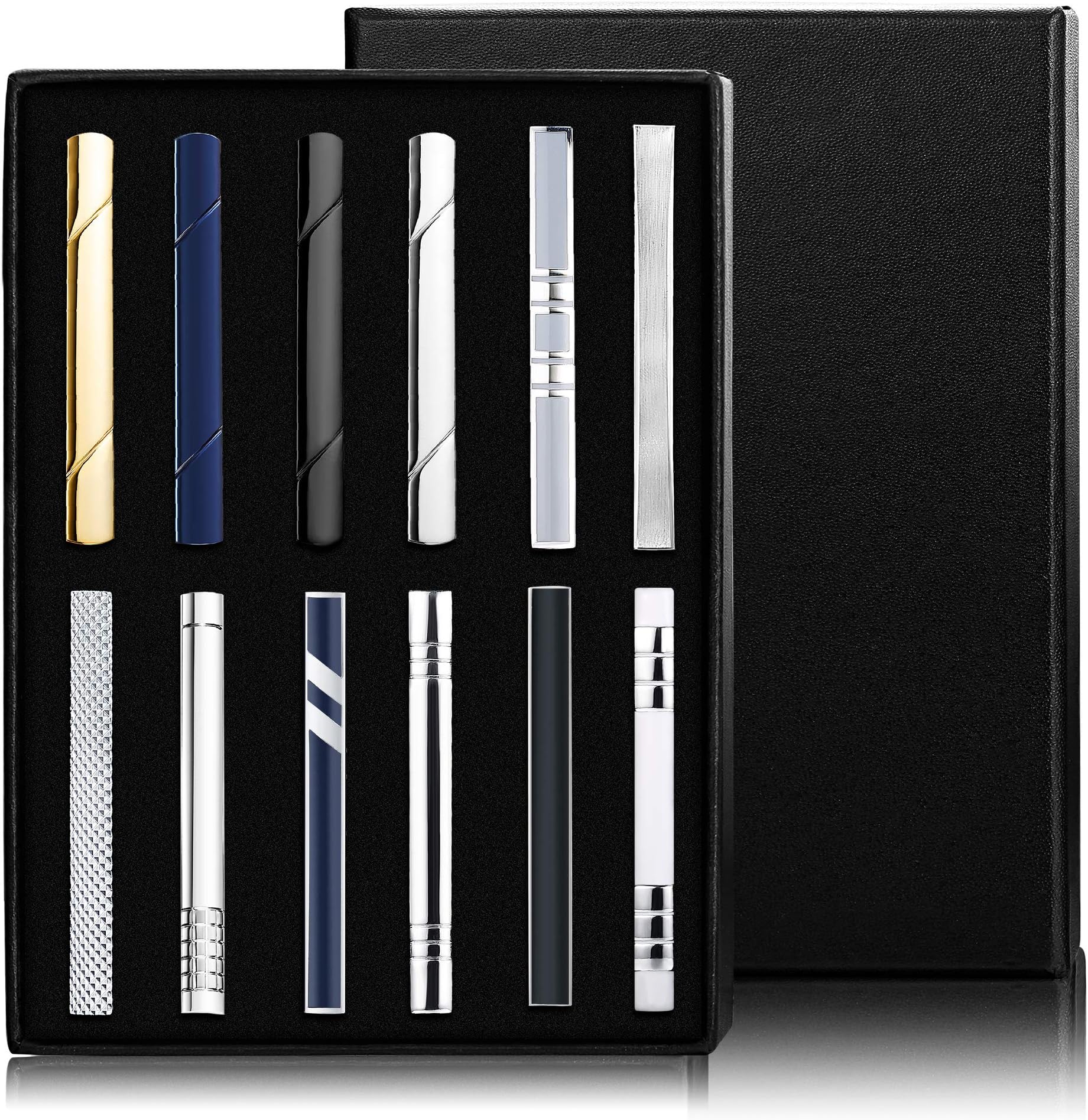 12 Pcs Tie Clips Set for Men Tie Bar Clip Set for Regular Ties Necktie Wedding Business Clips with Gift Box