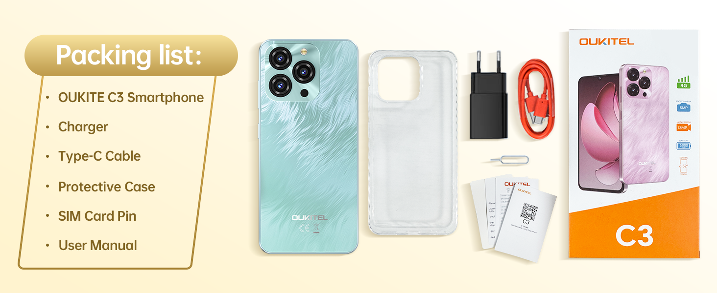 Amazon.com: OUKITEL C3 Cell Phone Unlocked 2025-16GB RAM+128GB/TF
