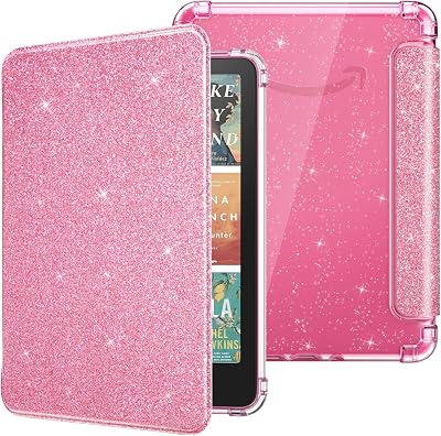 MoKo Custodia per 7″ Kindle Paperwhite 12a Gen 2025/2026 & Kindle Colorsoft 2024/2025,Trasparente Morbido Flessibile Copertura Posteriore TPU Scintillante, Non Adatto a Kobo Libra, Glitter Rosa