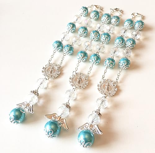 Miniatura 2 de YRP Pulsera de ángel turquesa con 12 recuerdos de bautizo, recuerdos de fiesta, pulsera de ángel de bautizo