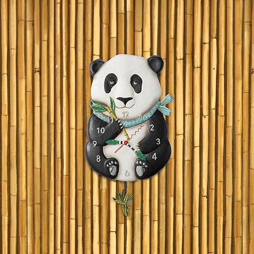 Miniatura 4 de Enesco Allen Designs Snuggles The Panda Holding - Reloj de pared con péndulo esculpido de bambú, 12.01 pulgadas, multicolor