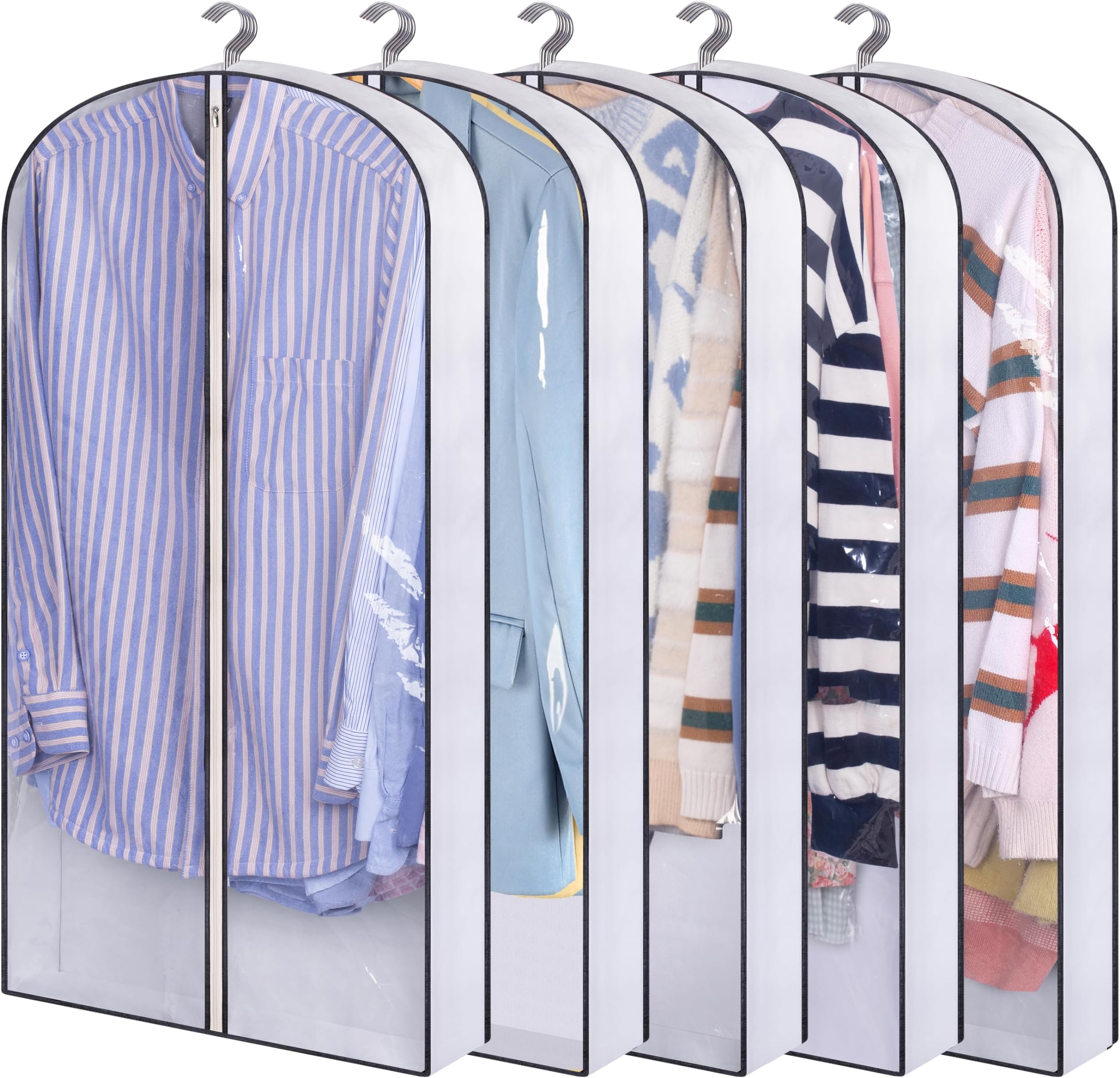 SLEEPING LAMB 40" Clear Garment Bags for Hanging Clothes Storage 4" Gusseted Suit Bags for Closet Storage Coat Cover for Shirts, Sweaters, Jackets (5 Packs)
