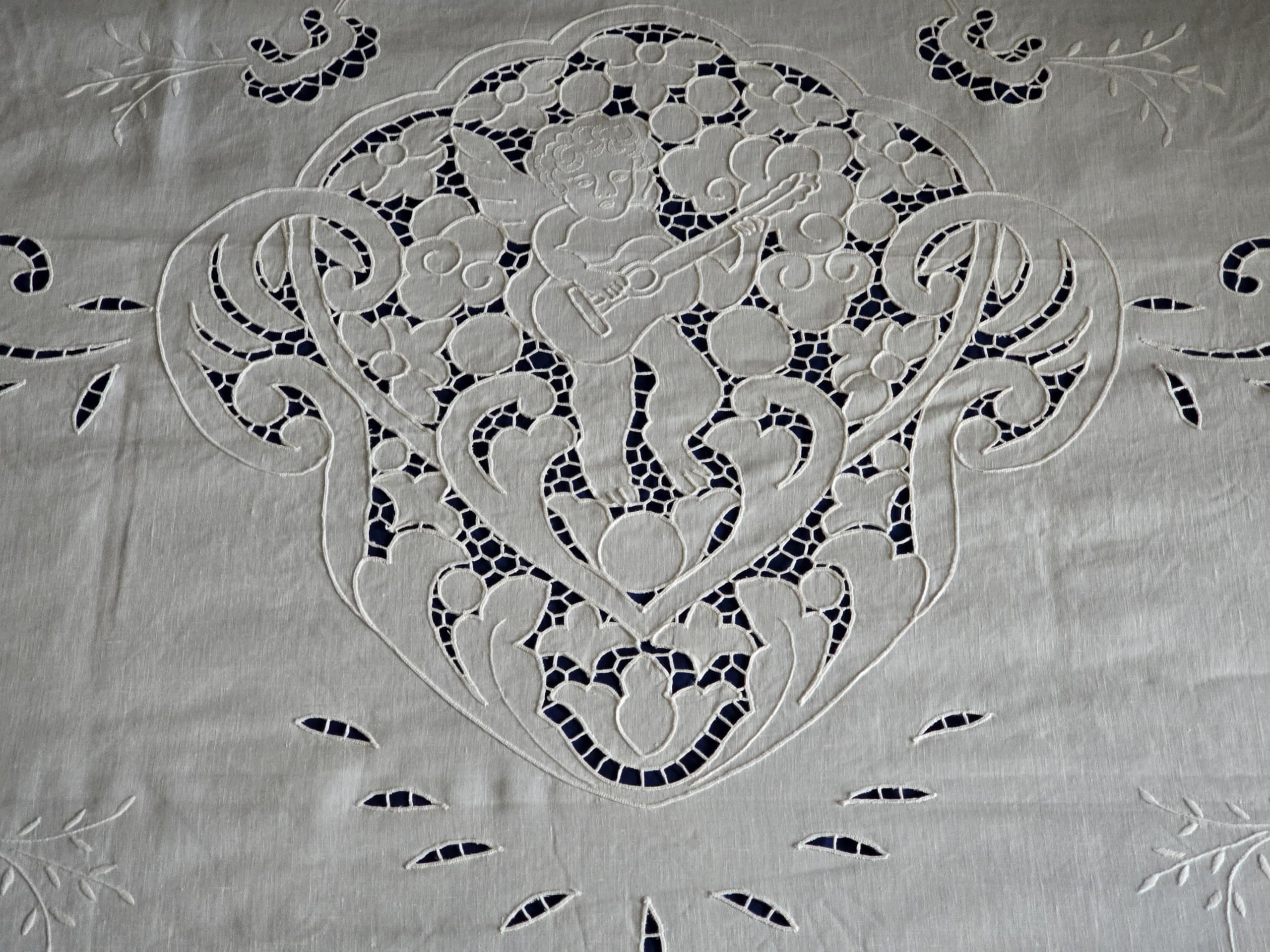 Précieux Tente En Pur Lin Badgley Broderie à Tailler à Main 270x305cm