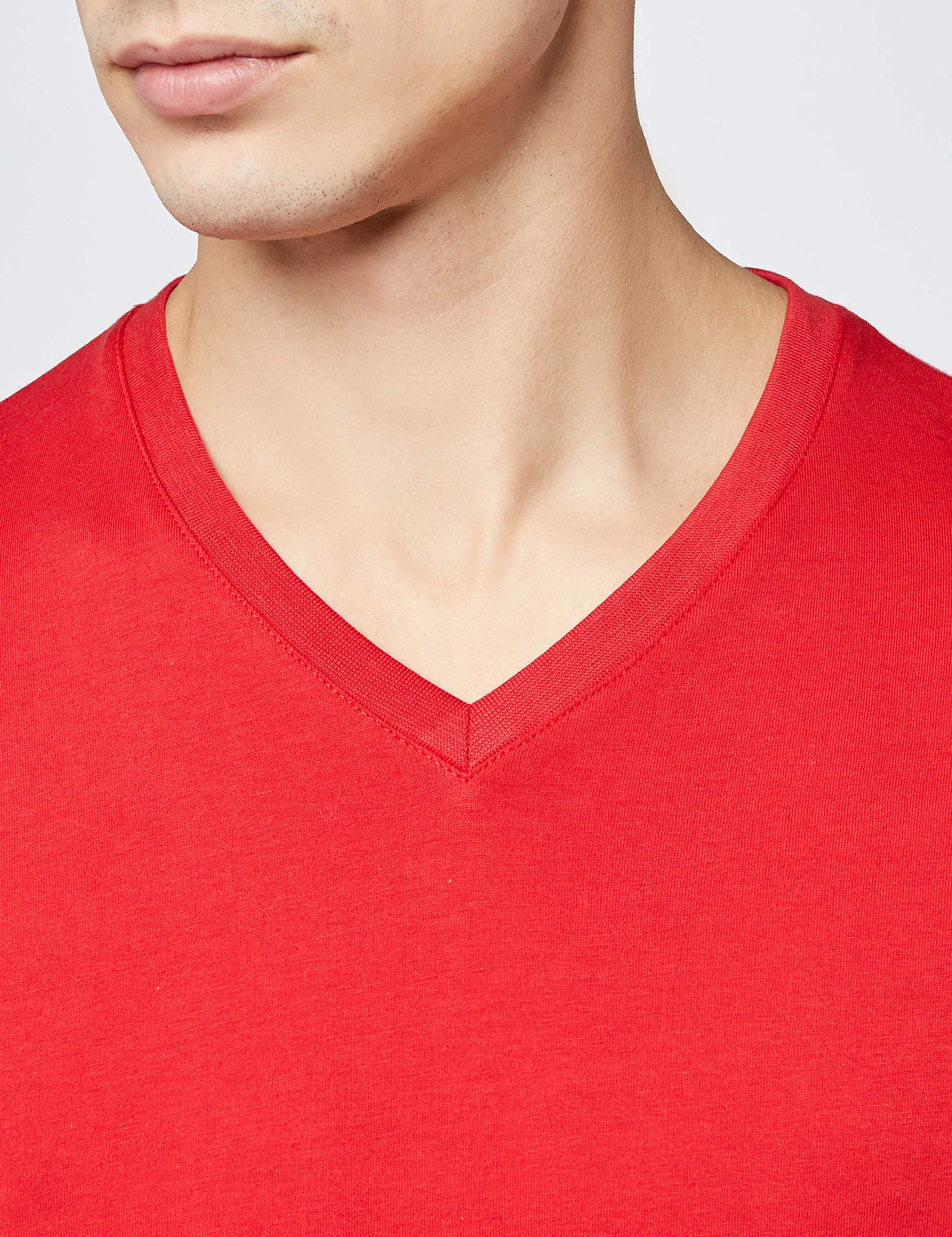 Lower East Herren Langarmshirt mit V-Ausschnitt, Rot (5er Pack), L