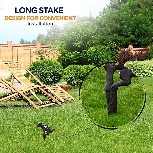 Miniatura 5 de RamPro Letrero negro con estaca de hierro fundido para el patio con texto en inglés No Pooping Naughty Dog, perfecto para césped y jardín al aire