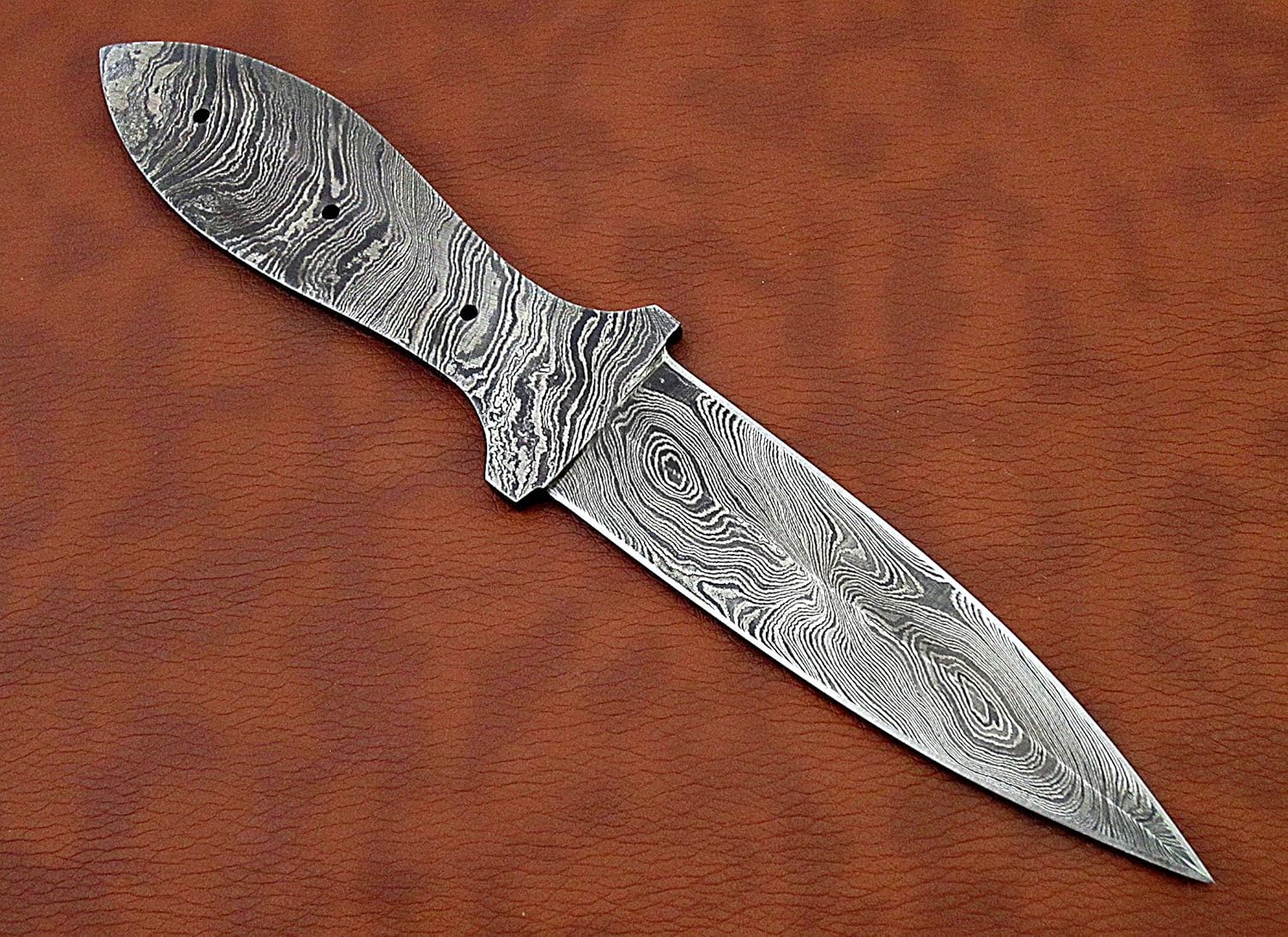 Damascus steel blank blade, knife making supplies, 3.5 inches dual cutting edge blade, daily work use full tang blade, 4.5" scale space, Damascus steel blank blade hand forged skinning knife with 3 Pin hole, (9 inches)