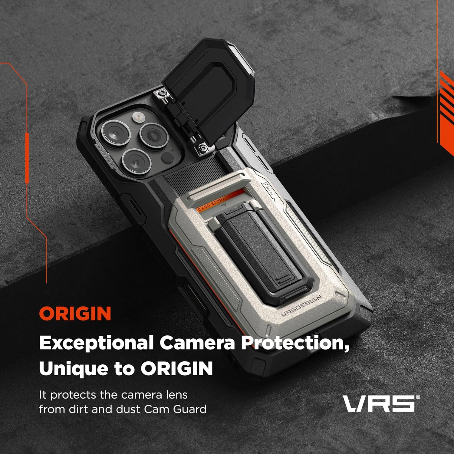 VRS DESIGN Origin Wallet Card Holder Case [3 Cards] for iPhone 16 Pro Max (2024/Upgraded), Rugged Semi-Automatic 3-Card Slot & Kickstand Case (Khaki) - Image 4