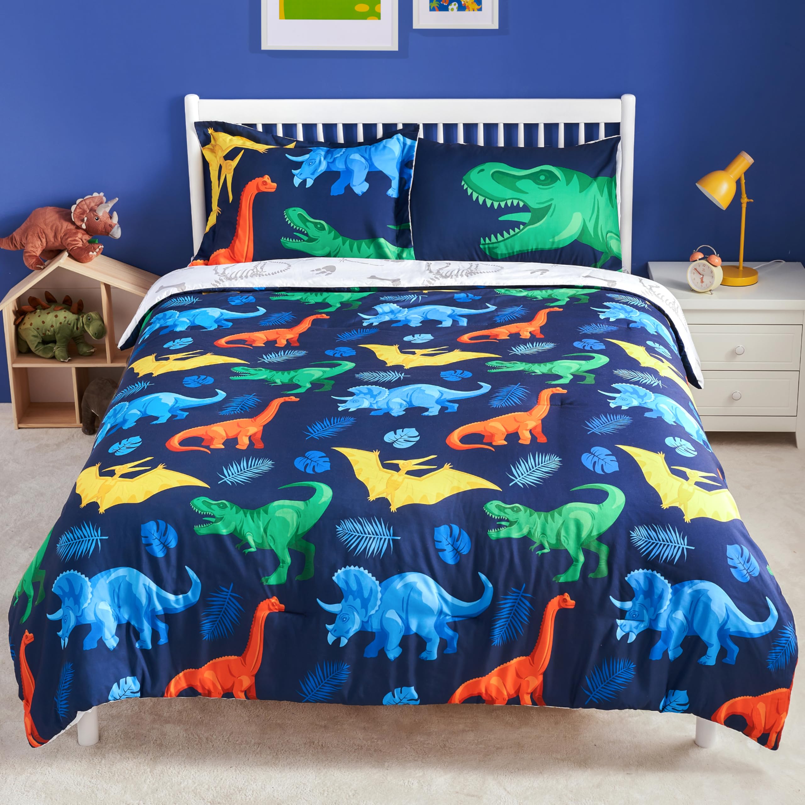Joiedomi Kid Twin Comforter Set 5 Piece Dinosaur Bedding Set for Boys Girls Super Soft Microfiber Bed in a Bag with Comforter Sheets Pillowcase Sham