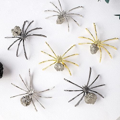 Miniatura 5 de Runyangshi 1 pieza de cristal natural de piedra cruda de calcoprito de 2 pulgadas hecha a mano de aleación de araña animal estatua de animal de