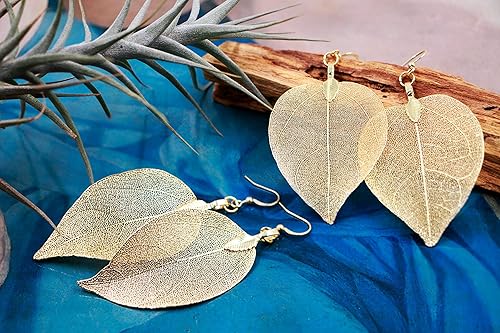 Miniatura 3 de Gold Leaf Earrings for Women. Natural Leaf Earrings. Stylish Large Gold Leaf Jewelry. Drop Dangle Earrings. Mothers Day Gifts for Her