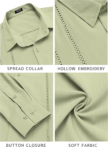 Miniatura 4 de COOFANDY - Camisa guayabera cubana para hombre, camisas casuales con botones, camisas de lino de playa de manga larga