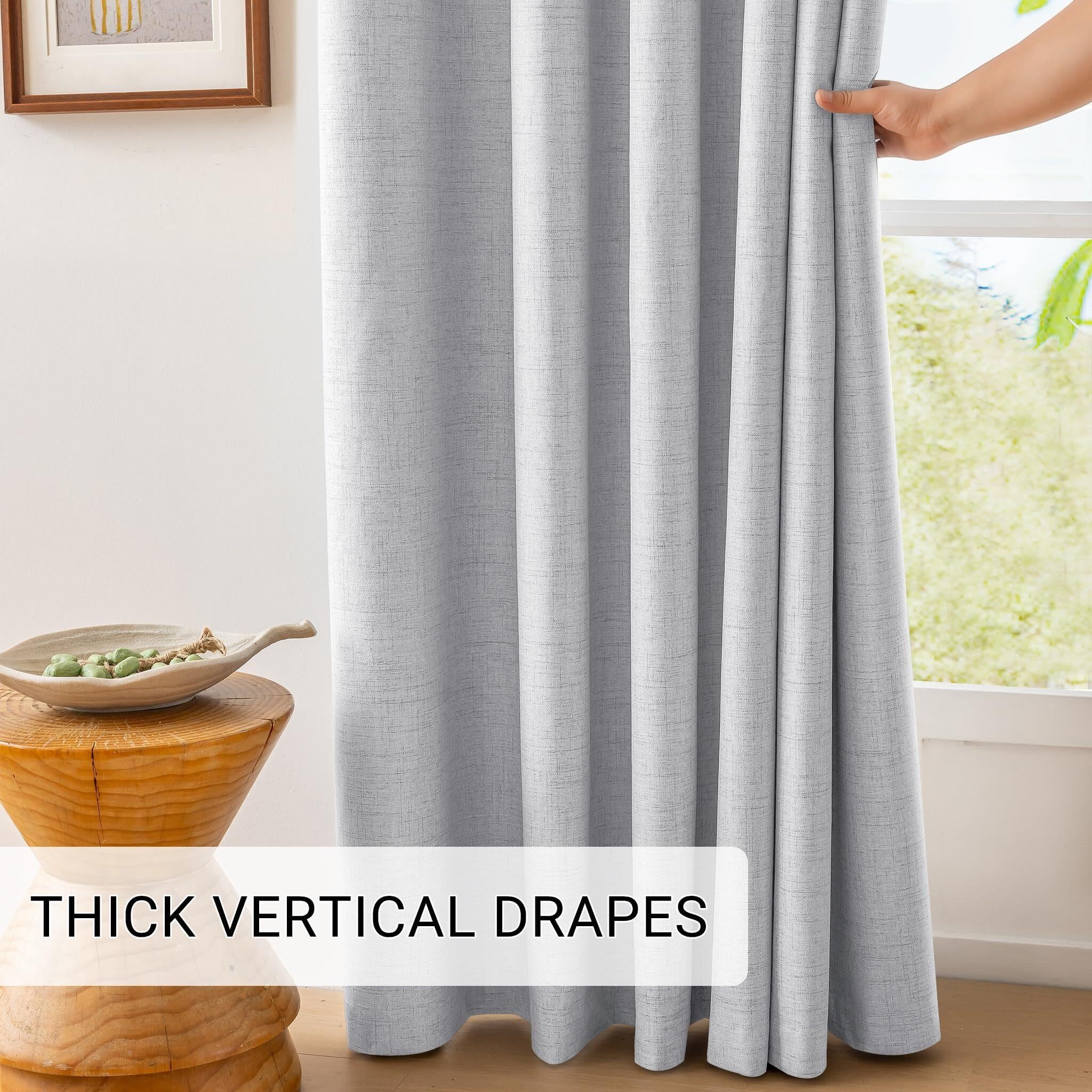 Leinenvorhänge for den Raum, Verdunkelungsvorhang, vollständiger, Sichtschutz mit Ösen Oben, thermisches Fensterpaneel(Light Grey,52" W x 102" L (Pack of 2))