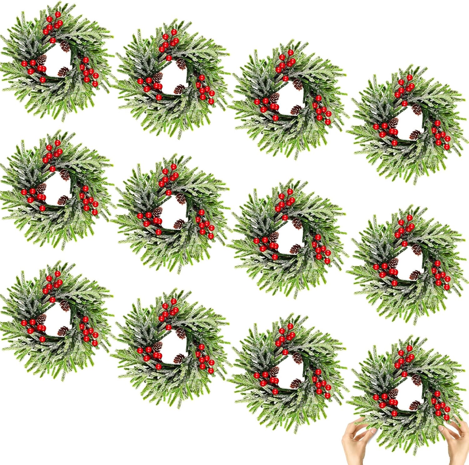 12 Pcs Christmas Wreath 10 Inch Green Artificial Wreaths Red Berry Pinecones Wreaths for Front Door Cabinets Wreath Indoor Outdoor Wall Decor Christmas Wall Home Decoration Berry Pinecones Pine 12