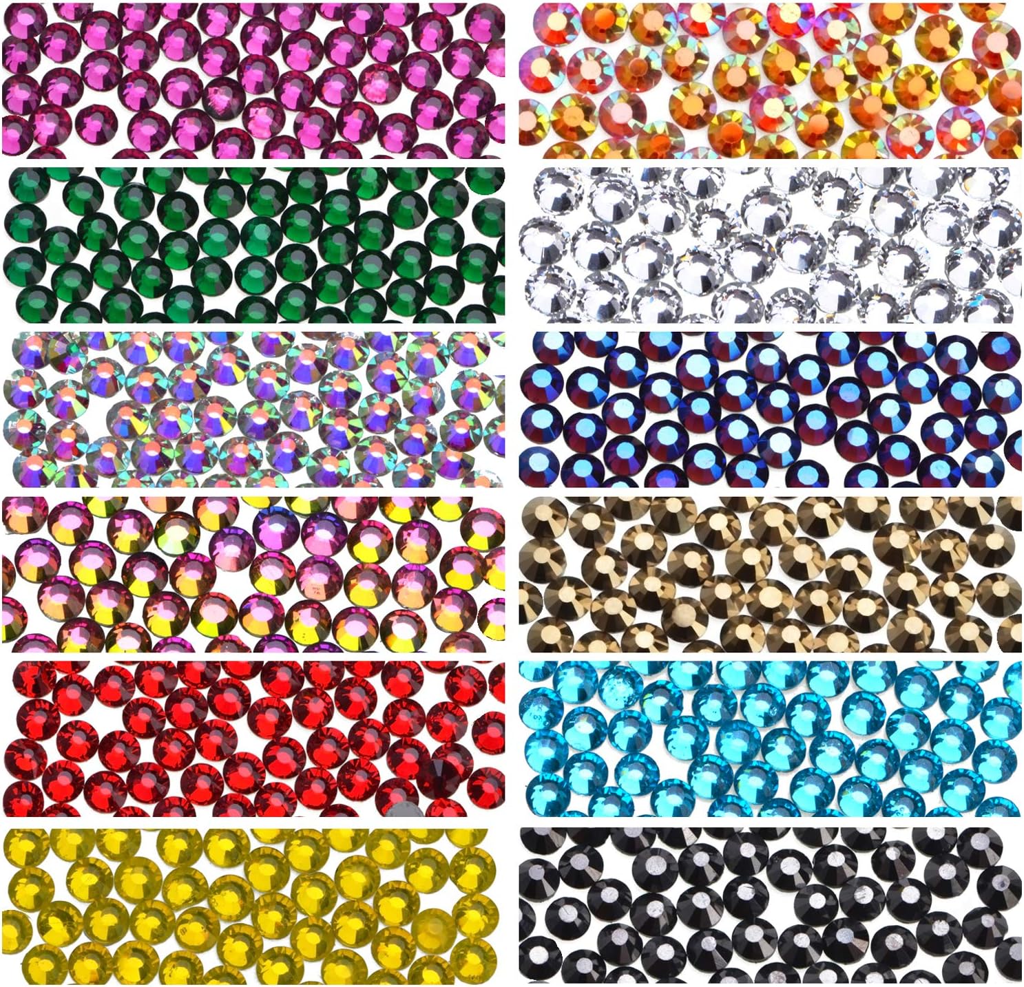 1800Pcs Hot Fix Glass Flatback Rhinestones HotFix Round Crystal Gems 5MM (12 Mixed Colors, 5mm SS20)