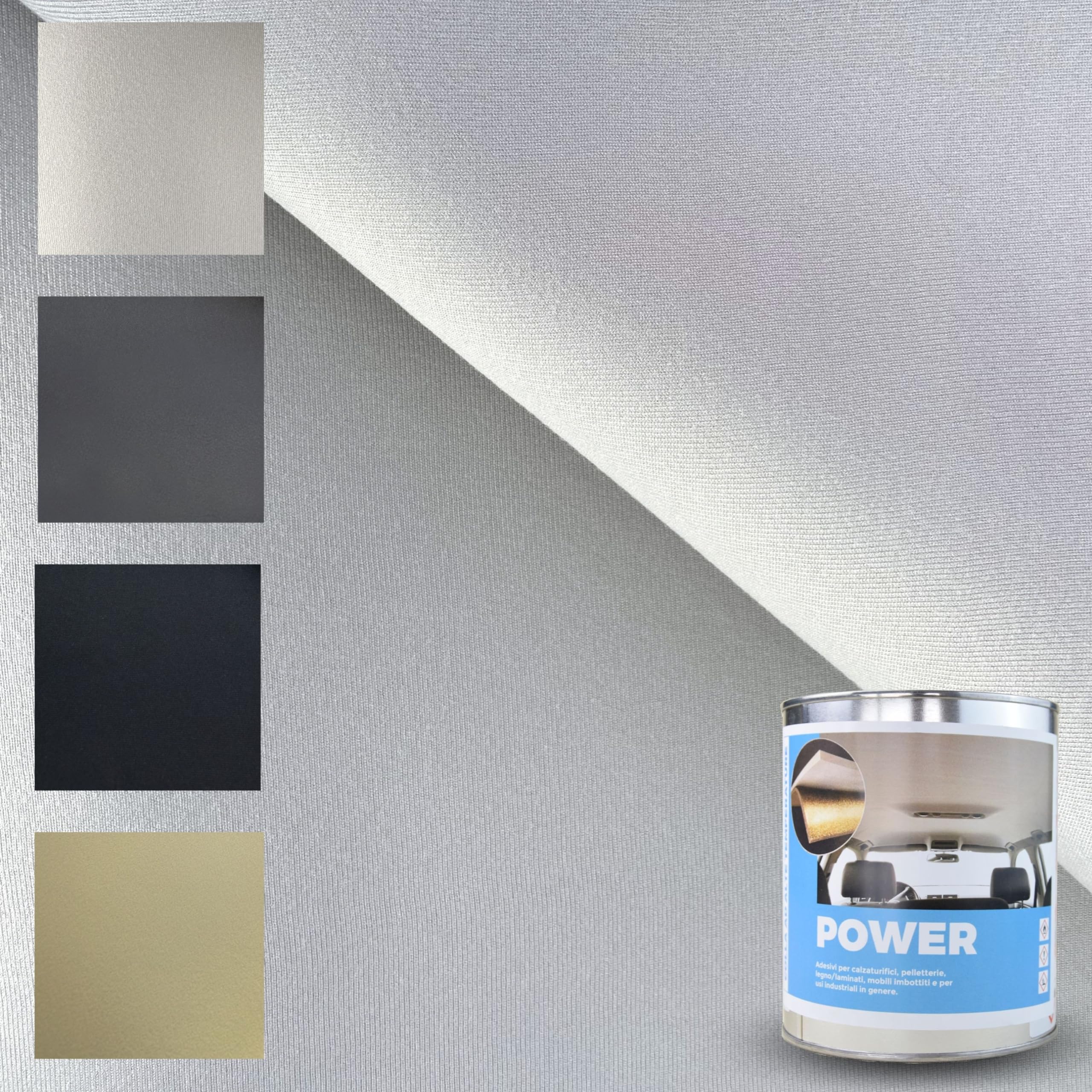 TENDAGGIMANIA Tessuto Cielo Auto Kit + Colla Spray/Pennello Alte Temperature -Modello Vellutino Colore Grigio 184 - Misure L.2,5 MT X H.1,5 MT Ripara Tetto Auto Scollato