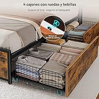 Vista 4 de Rolanstar Marco de cama twin con 4 cajones de almacenamiento, estación de carga y luces LED, cama de plataforma de metal con cabecera