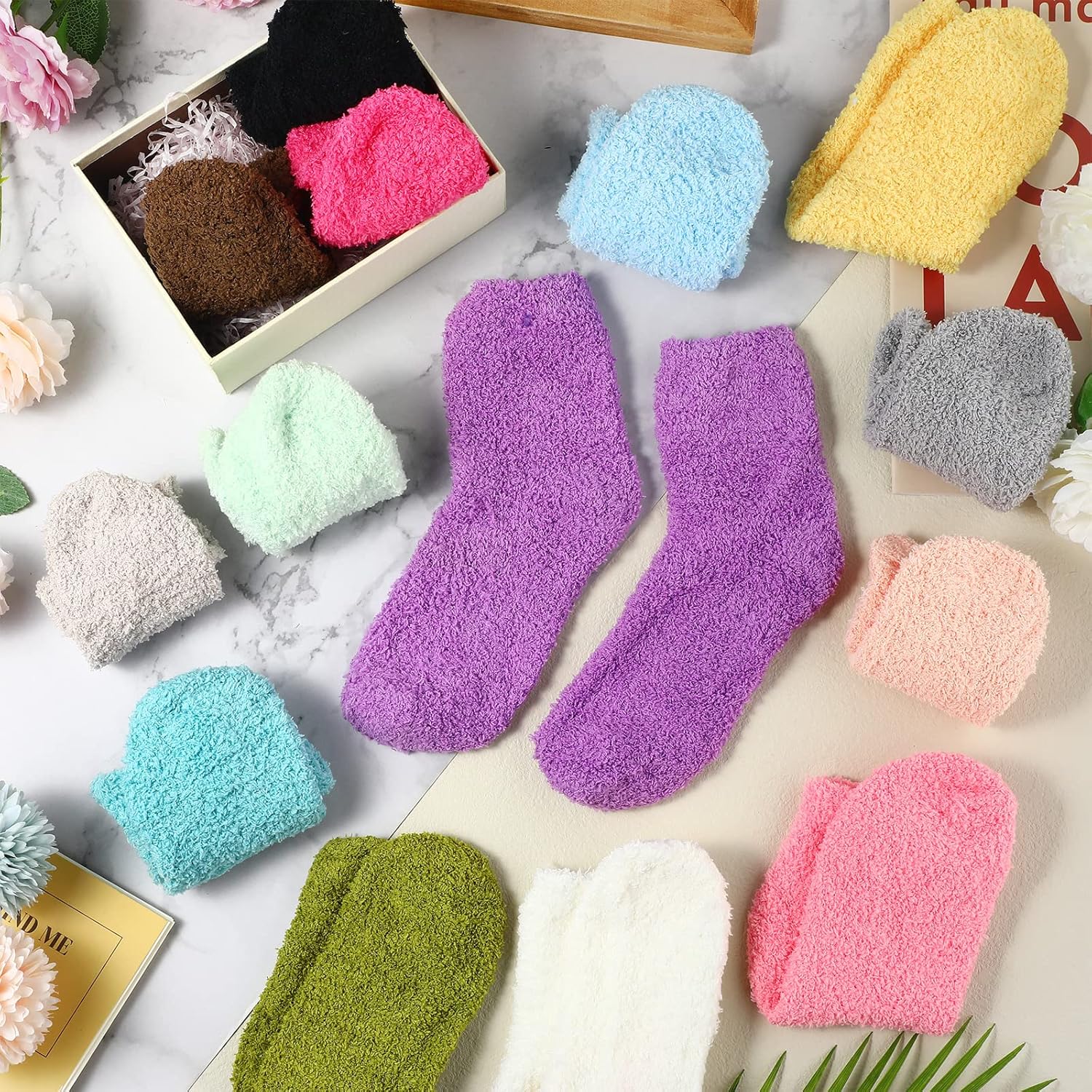 JaGely 14 Pairs Fuzzy Socks Bulk for Women Fluffy Cozy Slipper Warm Socks Nurse Gifts Plush Sleeping Gifts for Men Women Hospital Workers, Multicolor - Image 5