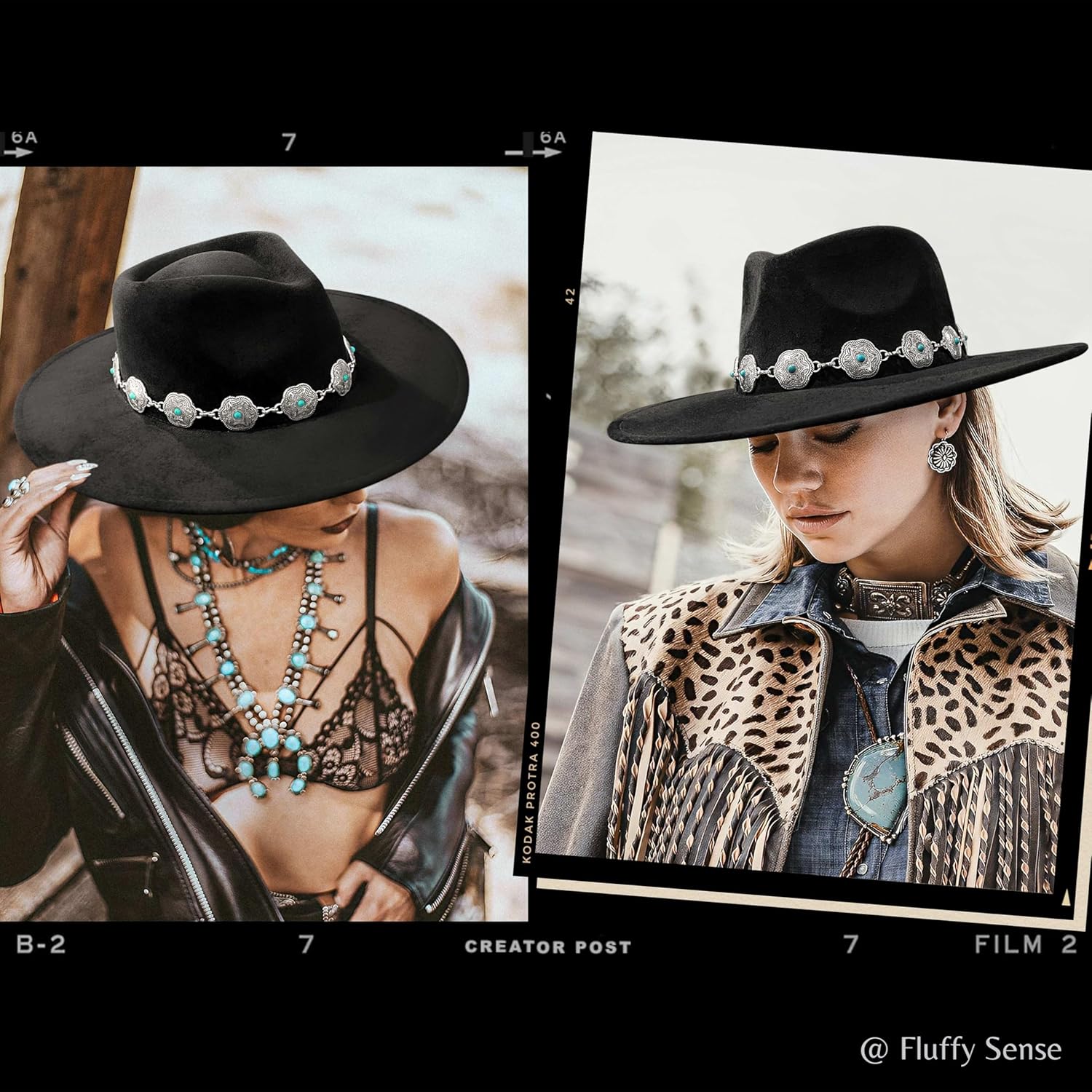 FLUFFY SENSE. Big Wide Brim Boho Western Hat for Women and Men - Felt Rancher Fedora Hat with 4 inches Flat Brim - Image 4