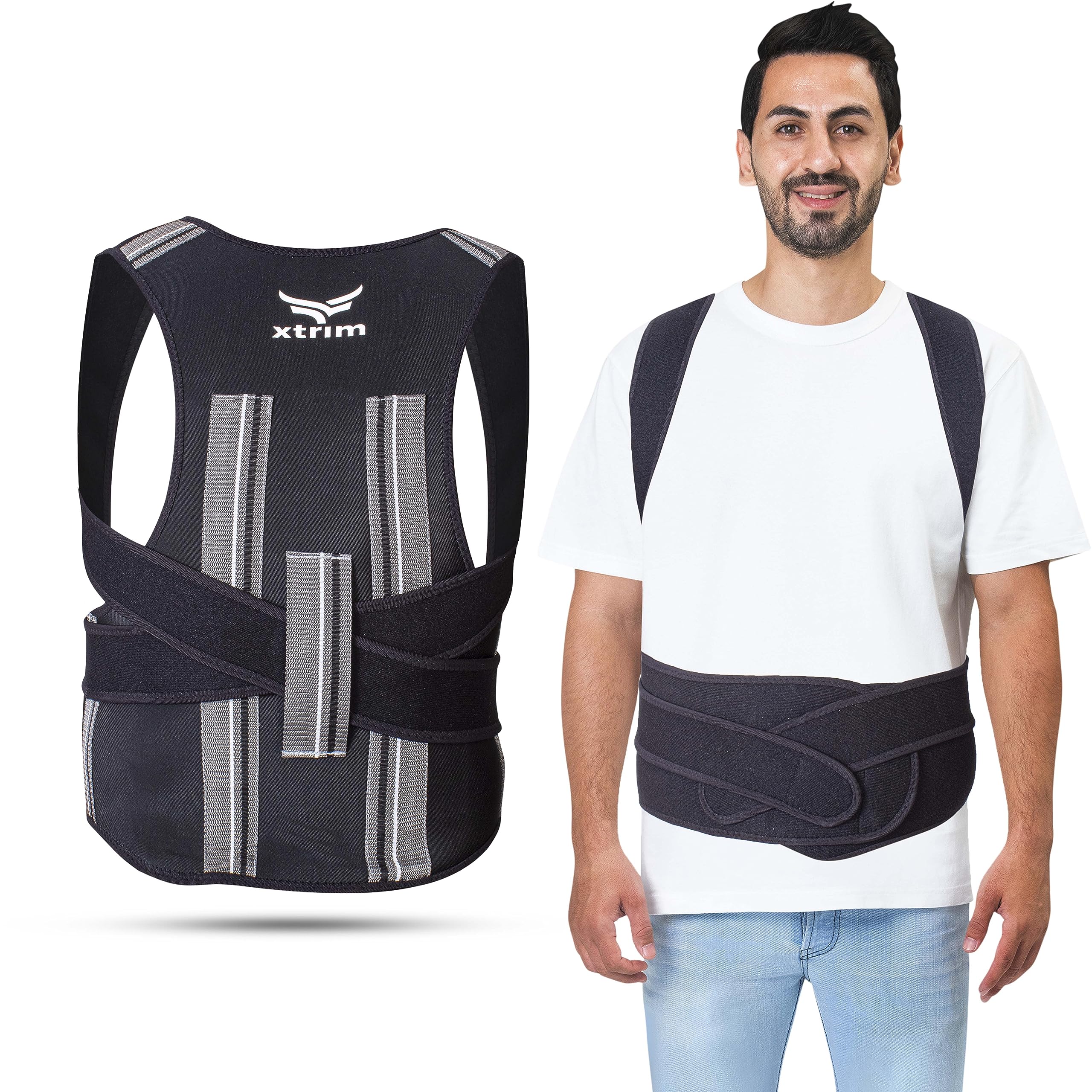 XTRIM Posture Corrector for Men & Women, Adjustable Back Support Belt for Back Pain Relief, Spine Posture Corrector with Soft Shoulder Pads, Back Straightener Belt (X-Large)