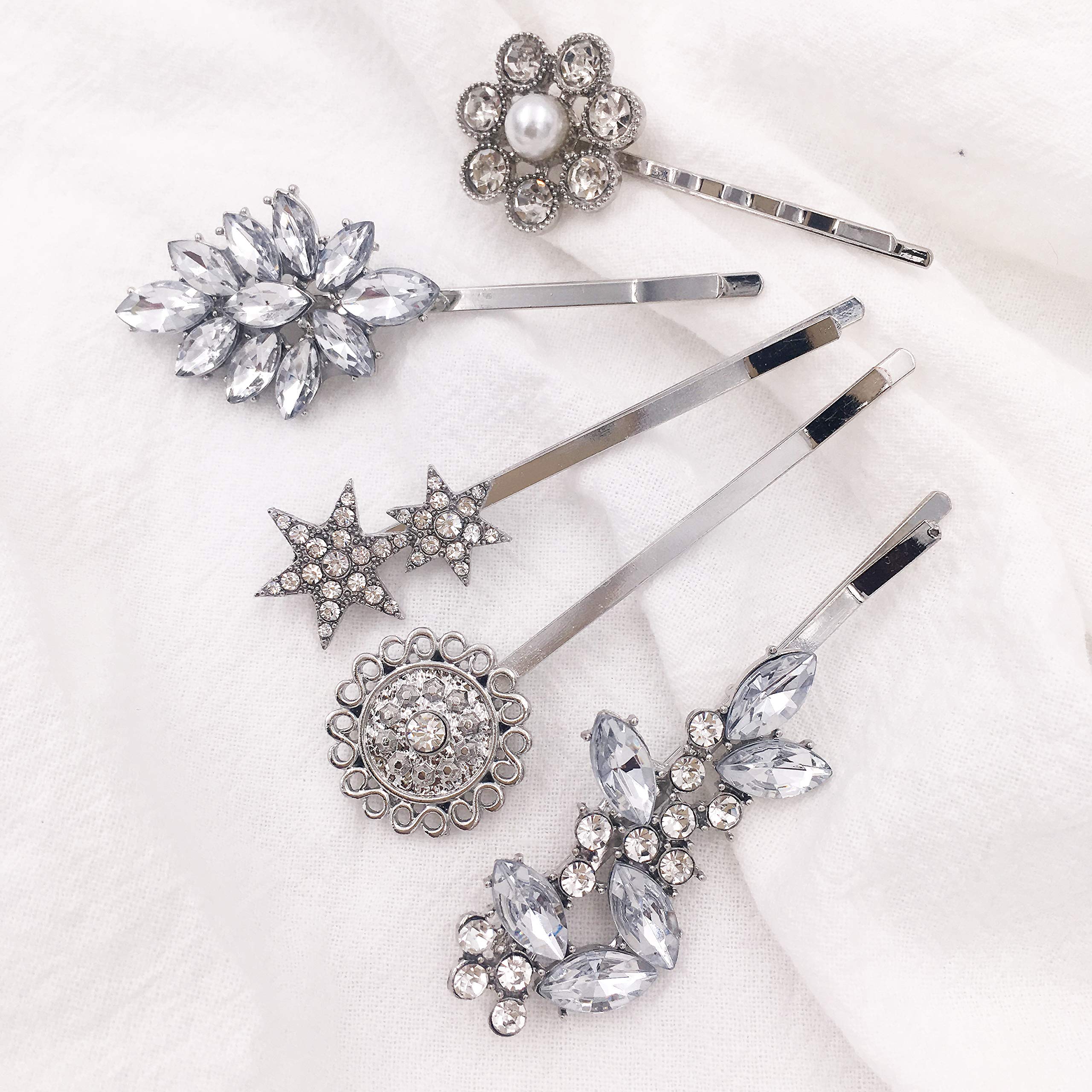Vintage Elegant Silver Hair Pin with Crystal Accents Yheakne Vintage Crystal Leaf Hair Clip Pin - Silver  main image 4