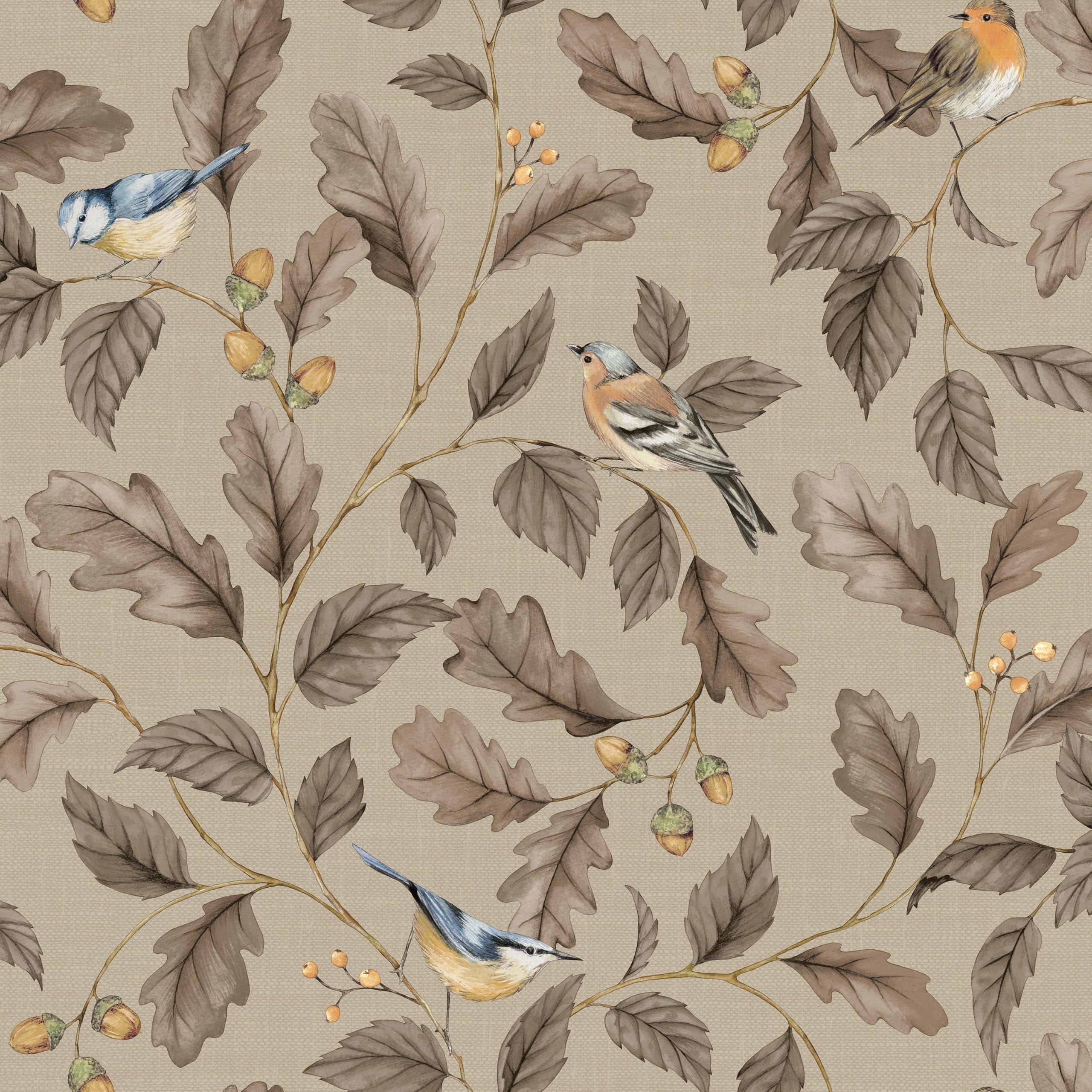 Crown M1884 Oakleigh Trail Luxury Fabric Textured Wallpaper, Taupe