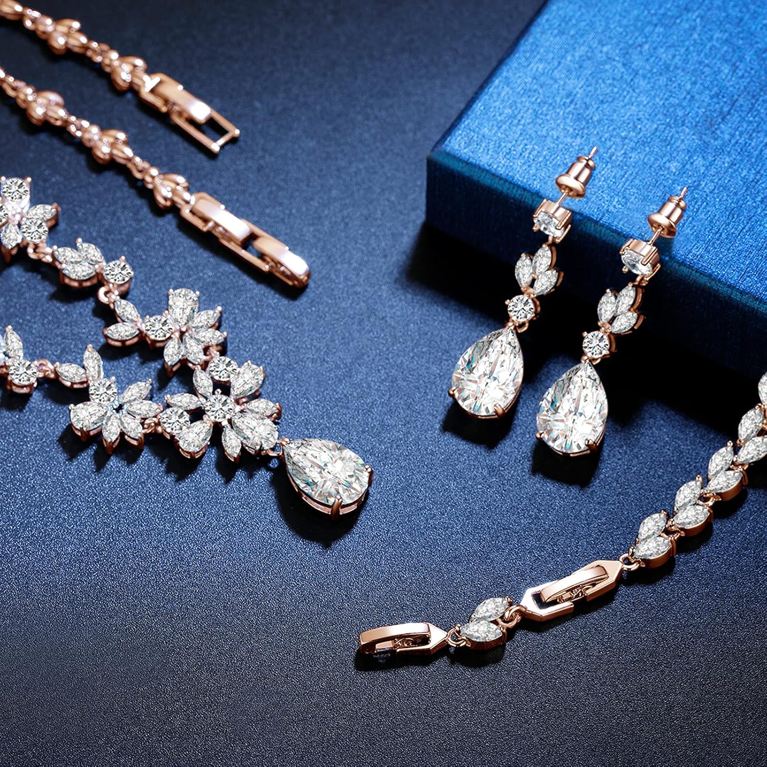 Wedding Jewelry for Bride, Silver Bridal Necklace Earrings Bracelet Set with Clear Cubic Zirconia, Bridemaids Jewelry Set for Wedding, Crystal Wedding Party Jewelry Set for Women Girls - Image 4