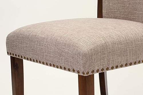 Miniatura 10 de East West Furniture VEP8T04 Verona Parsons - Juego de 2 sillas de comedor tapizadas de tela de lino marrón claro con ribete de clavo, color nogal