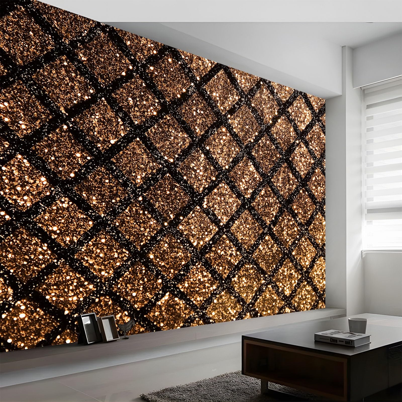 Panoramiczna tapeta tekstura cekiny złota czarna geometria 300 x 210 cm (szer. x wys.) tapeta z włókniny gigantyczny plakat ścienny 3D do salonu pokój dziecięcy dorosły pokój dziecięcy dekoracja