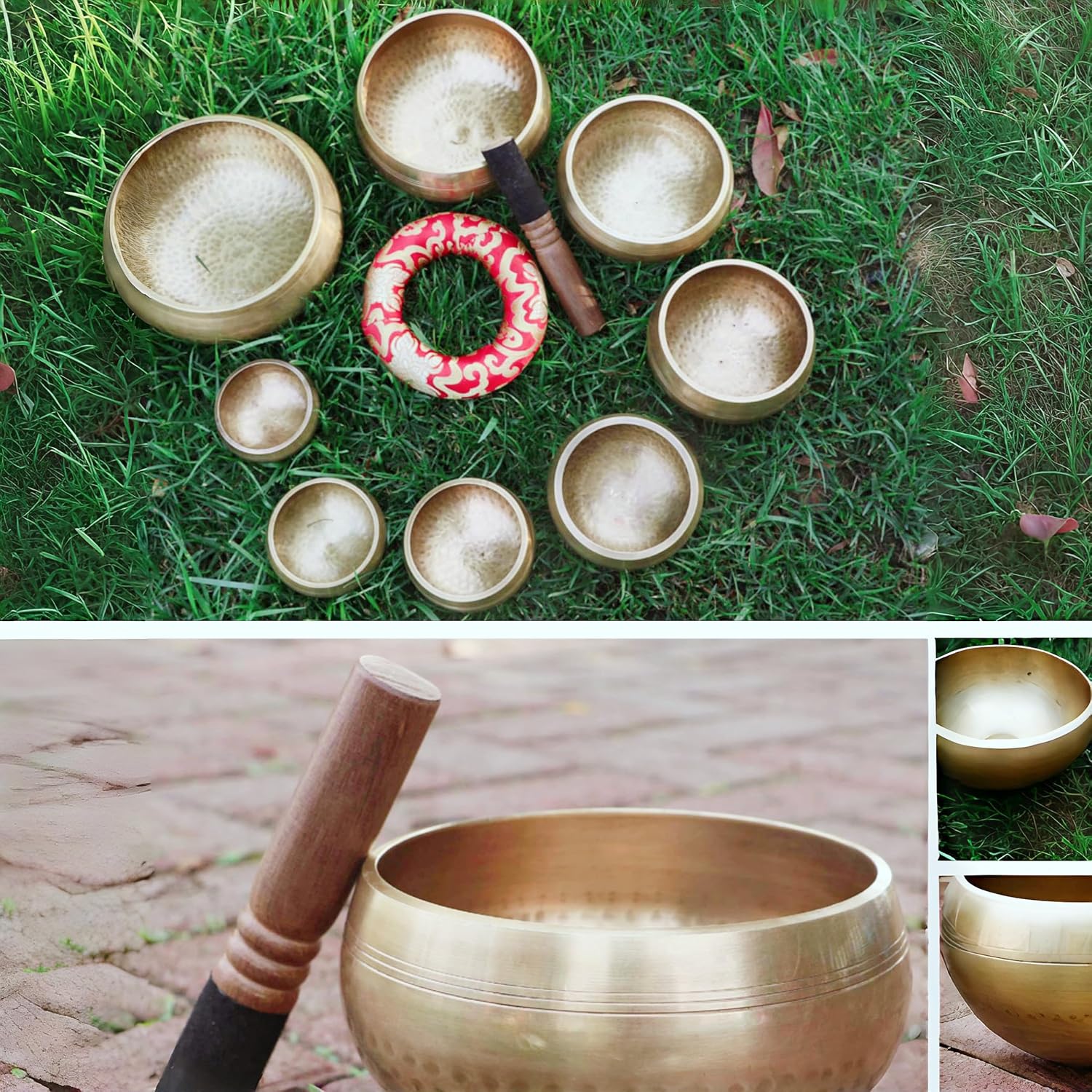 Fay Bless Tibetan Singing Bowl Set - Easy To Play for Beginners - Authentic Handcrafted Mindfulness Meditation Holistic Sound (Gold-12cm/4.7in)