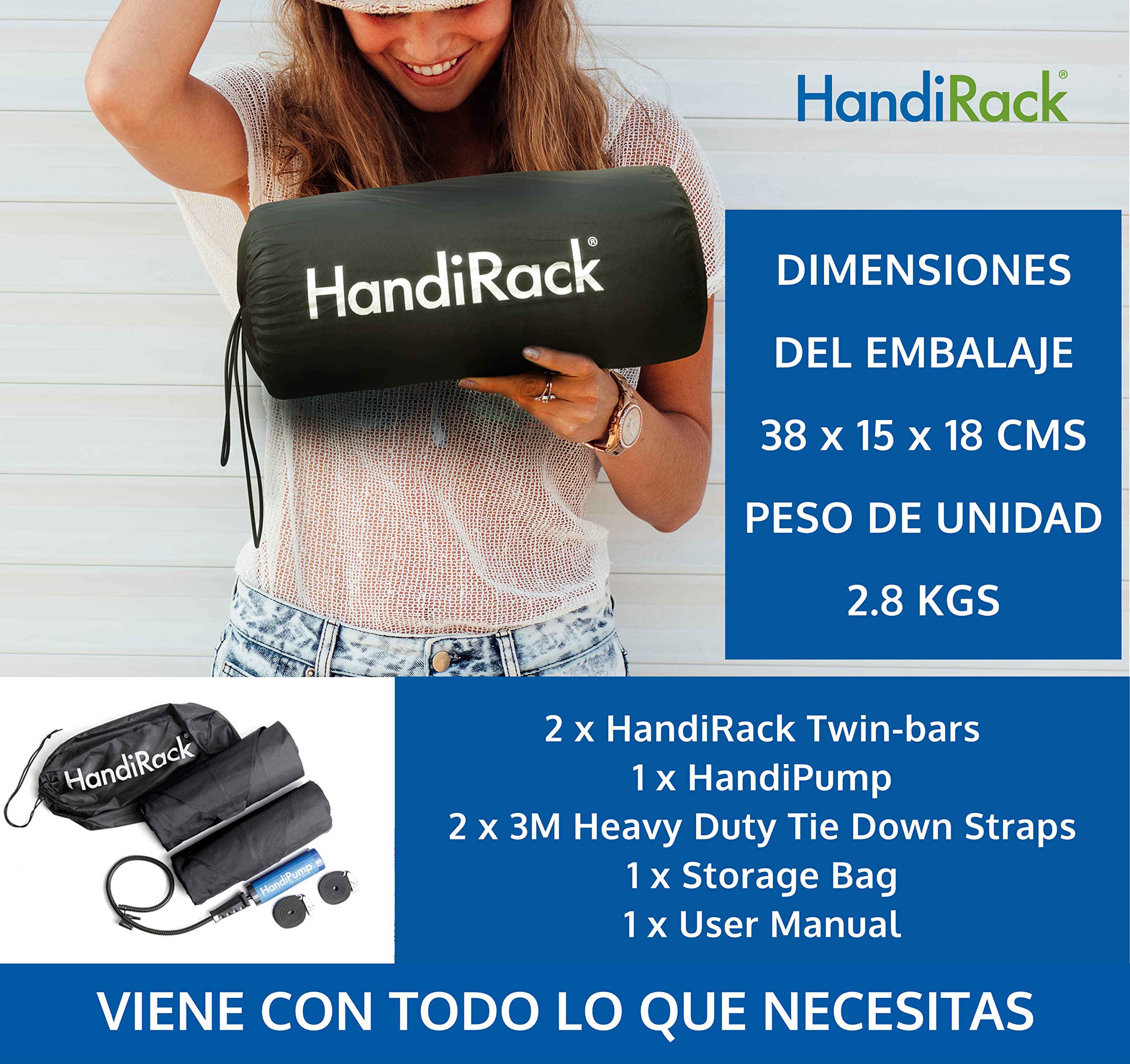HandiWorld HRACK HandiRack Barras de Techo Universales - Barras de Techo de Alta Resistencia Quick Fit - Negro