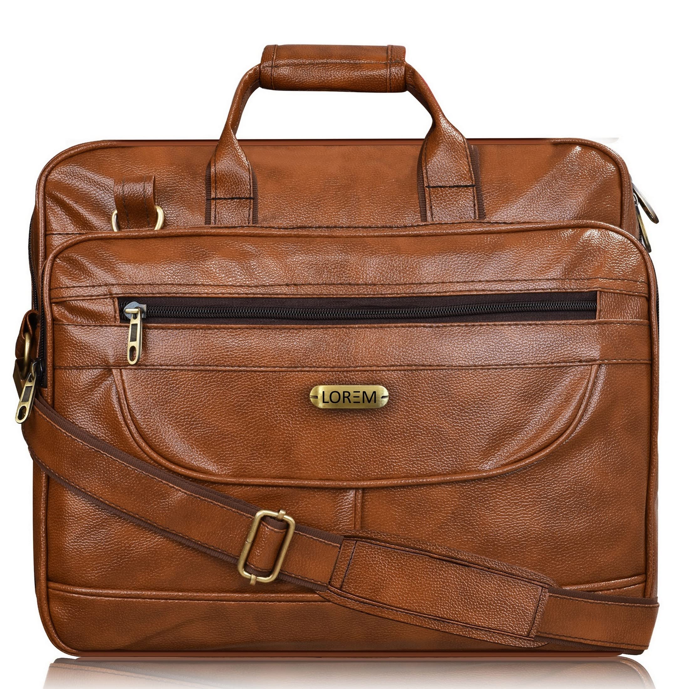 LOREM Tan Faux Leather 28L Laptop Messenger Bag for Men BG07-UFBG (B0B58LK2T5) Amazon Price History, Amazon Price Tracker