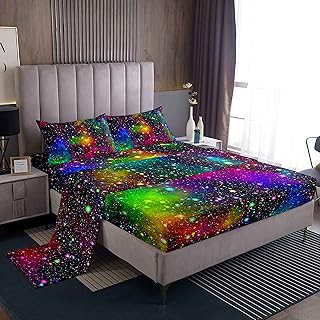 Feelyou Rainbow Galaxy Bed Sheet Twin Size Out Space Bedding Colorful Nebula Universe Deep Pockets Sheet Set 3 Pcs - 1 Falt& 1 Fitted Sheets with 1 Pillow Shams