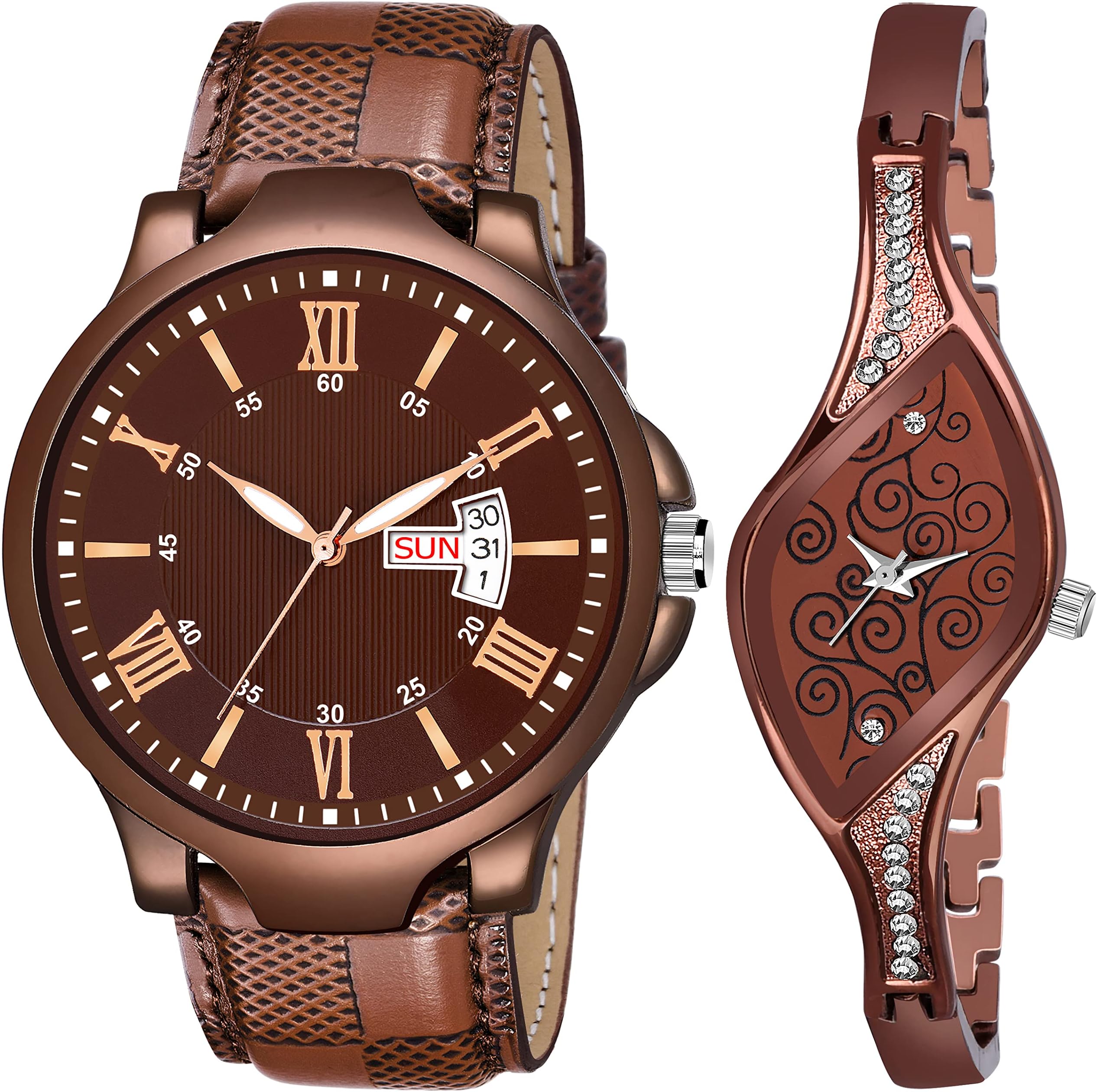 PAPIO Couple Analogue Men's And Women's Watch(Brown Dial Unisex Colored Strap)-P-CPL 1003