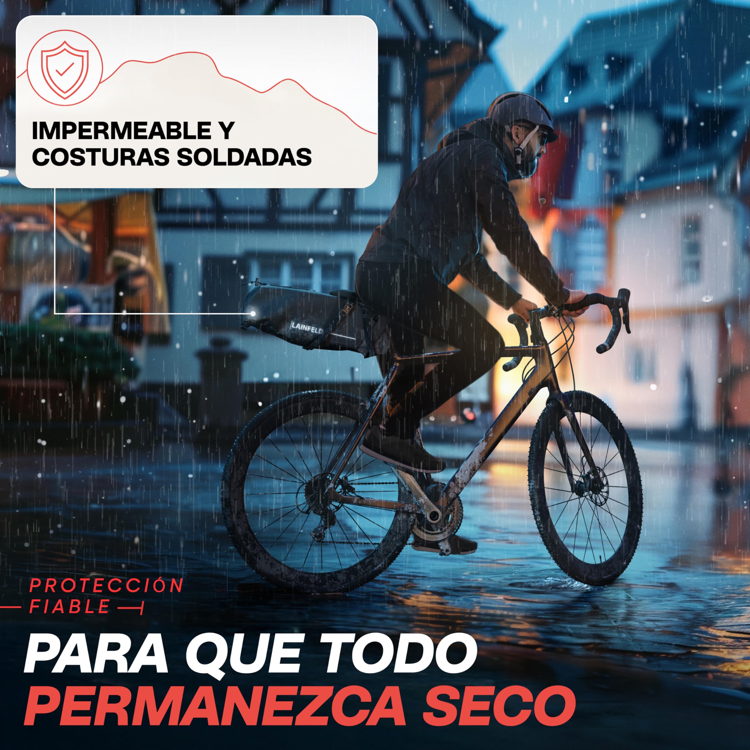 LAINFELD Alforjas para sillín de bicicleta [10 litros] | 100% impermeable | estampado reflectante - Bikepacking E-Bike MTB Gravel Bike Road Bike Alforjas