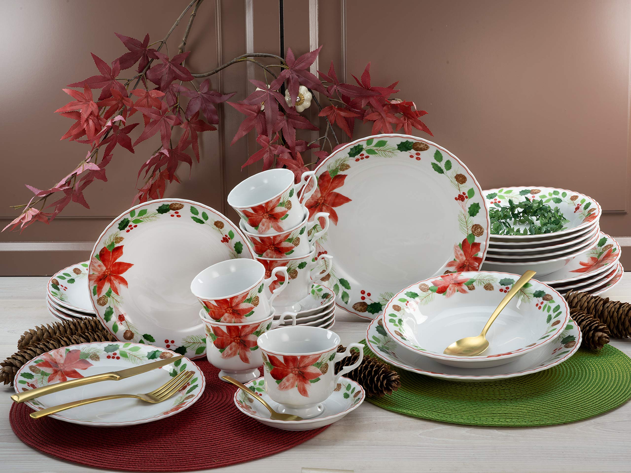 Creatable, 22415, seria Iwona CHRISTROSE, zestaw naczyń, zastawa stołowa 12-częściowy, porcelana